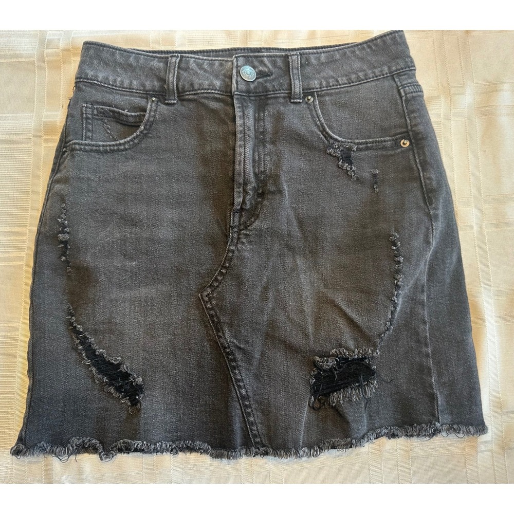Wild Fable Denim Skirt Womens 2 Black Mini Distressed Raw Hem Cotton Blend